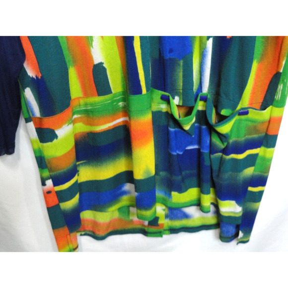 IC By Connie K Hi Lo Semi Sheer Yellow Blue Orange Resort Top Women's Size Large - Picture 4 of 8